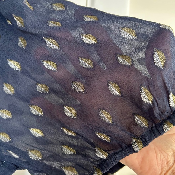 Oliver Bonas  Navy & Gold Metallic on Chiffon - Dress Size 8 - Picture 9 of 11